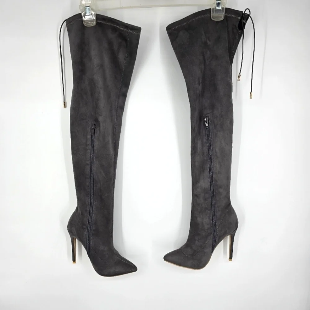 Beston Shoes Women 7 Jackie Faux Suede Over The Knee Heel Boots Grey